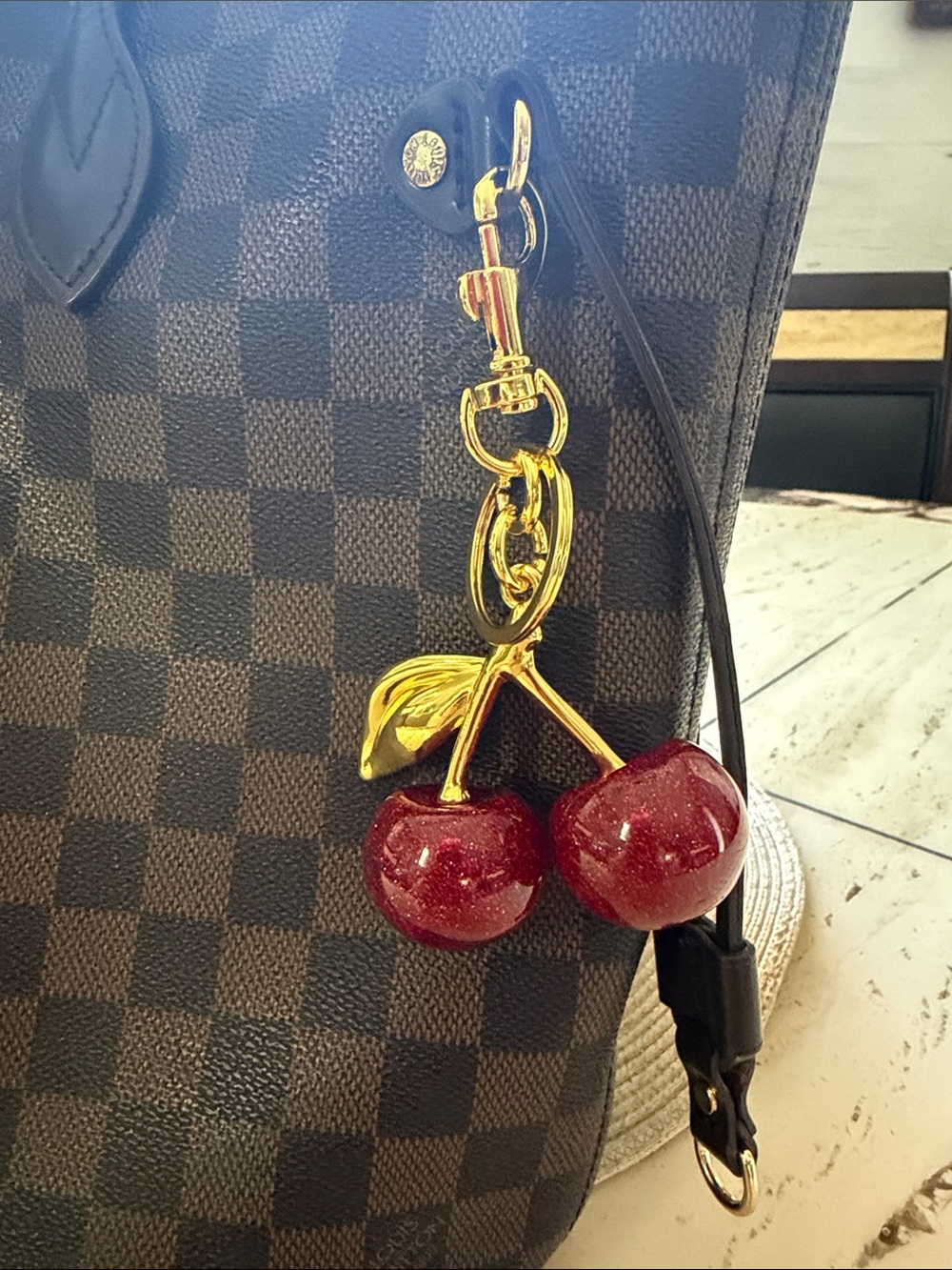 Cherry Charm Bag Keychain - Red & Gold 5"